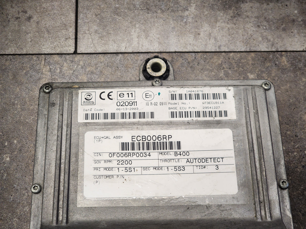 B400 Allison TCM Part # 29541227, Model No. WT3ECU911A, e11, 020911, 10R02