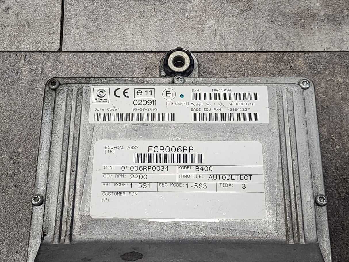 B400 Allison TCM Part # 29541227, Model No. WT3ECU911A, e11, 020911
