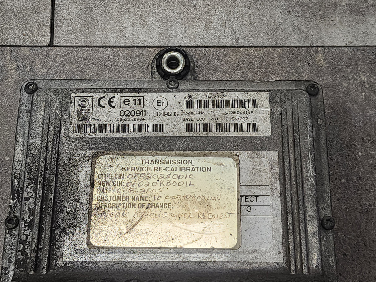 Allison, TCM Part # 29541227, Model No. WT3ECU911A, e11, 020911, 10R02 0911