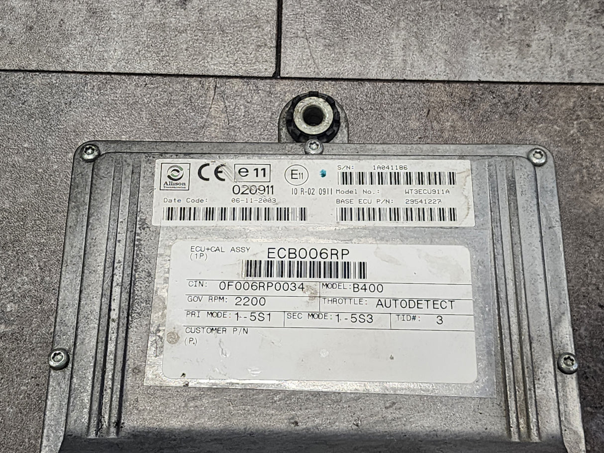 B400 Allison, TCM Part # 29541227, Model No. WT3ECU907, e11, 020911