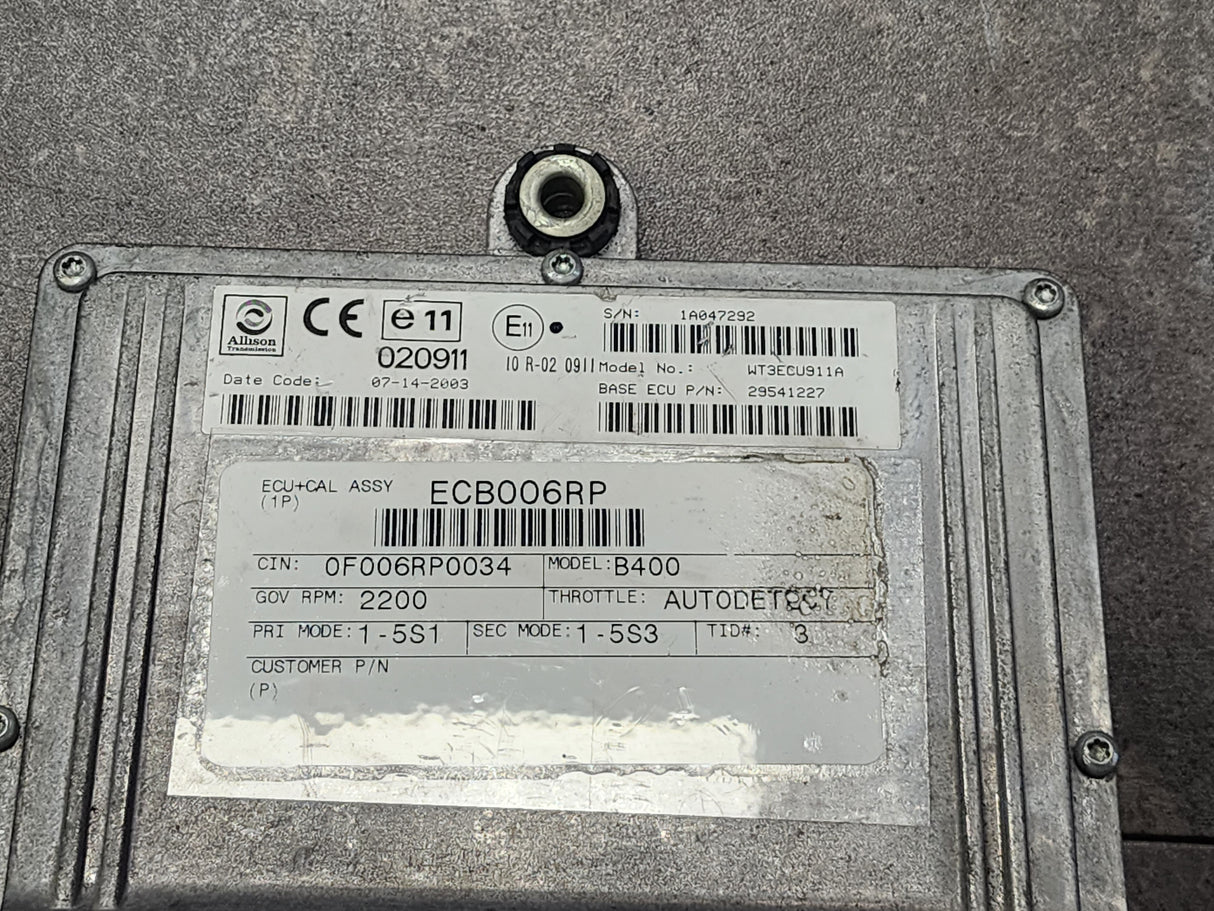 B400 Allison, TCM Part # 29541227, Model No. WT3ECU911A, e11, 020911