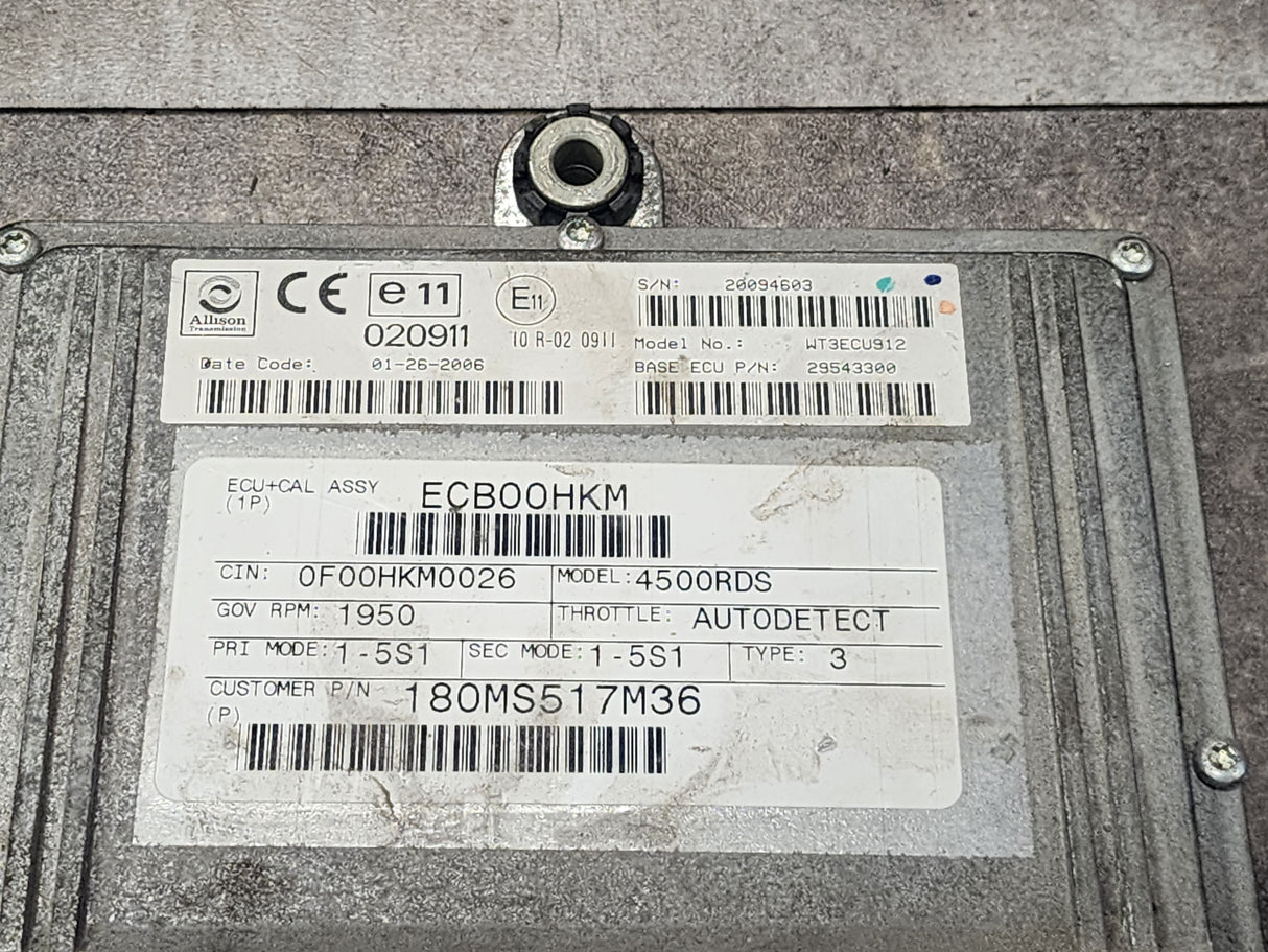 2006 Allison 4500RDS TCM Part # 29543300, Model No WT3ECU912