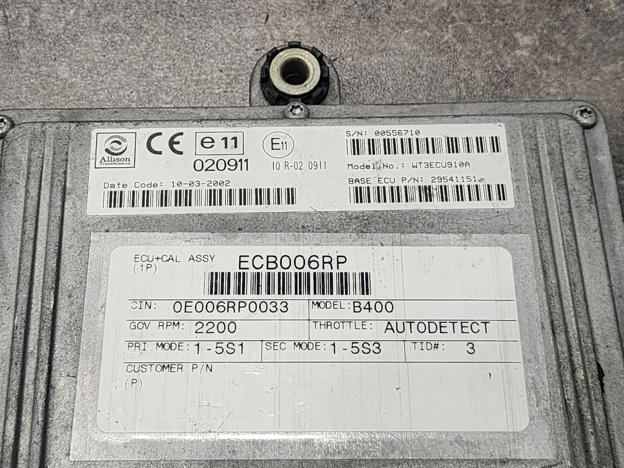 2002 Allison B400 TCM Part # 29541151, Model No WT3ECU910A