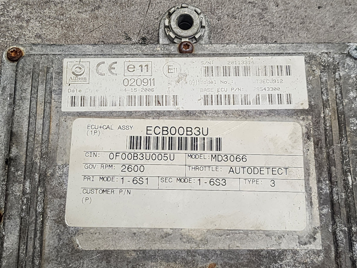 2006 Allison MD3066 TCM Part # 29543300, e11, 020911, Model No. WT3ECU912