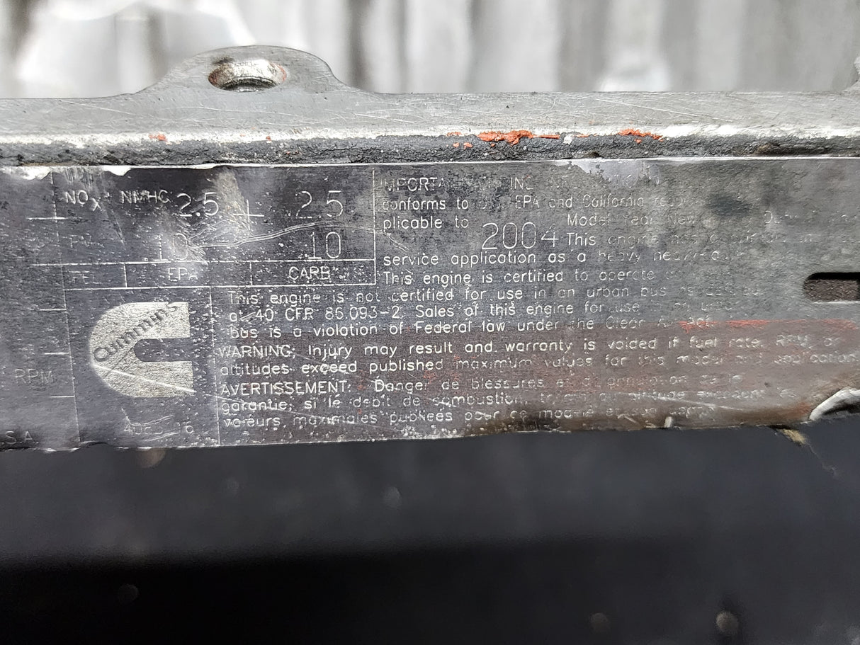 2004 Cummins ISM 320V Diesel Engine Rocker Arm Housing with Front Lifting Bracket, EGR Valve & Air Intake Manifold