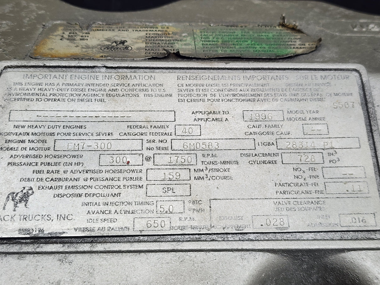 1996 Mack E7 4MR2780 Valve Cover 337GB494M For Sale