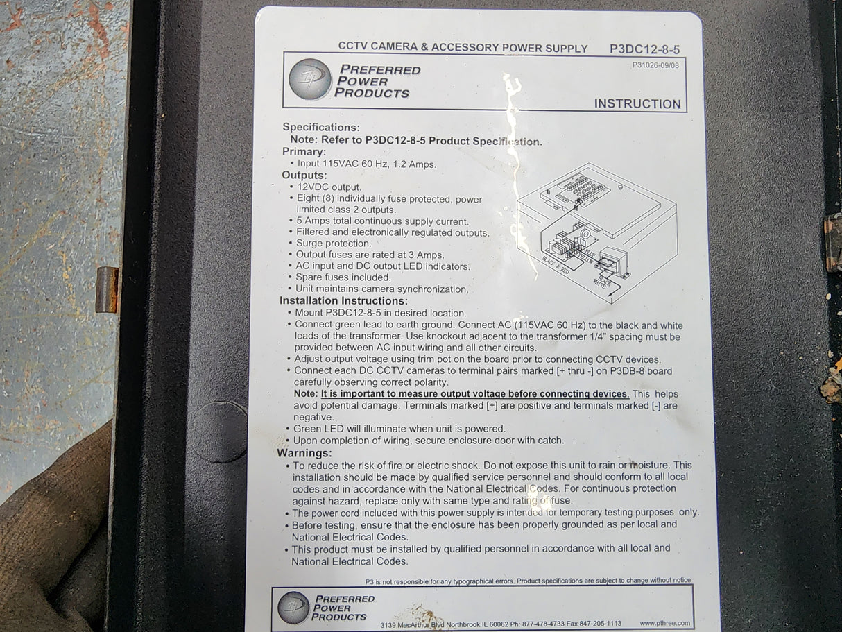 Preferred Power Products P3DC12-8-5 DC Power Supply For Sale