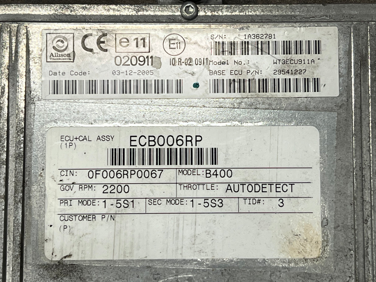2005 Allison B400 Transmission Control Module (TCM) Part # 29541227