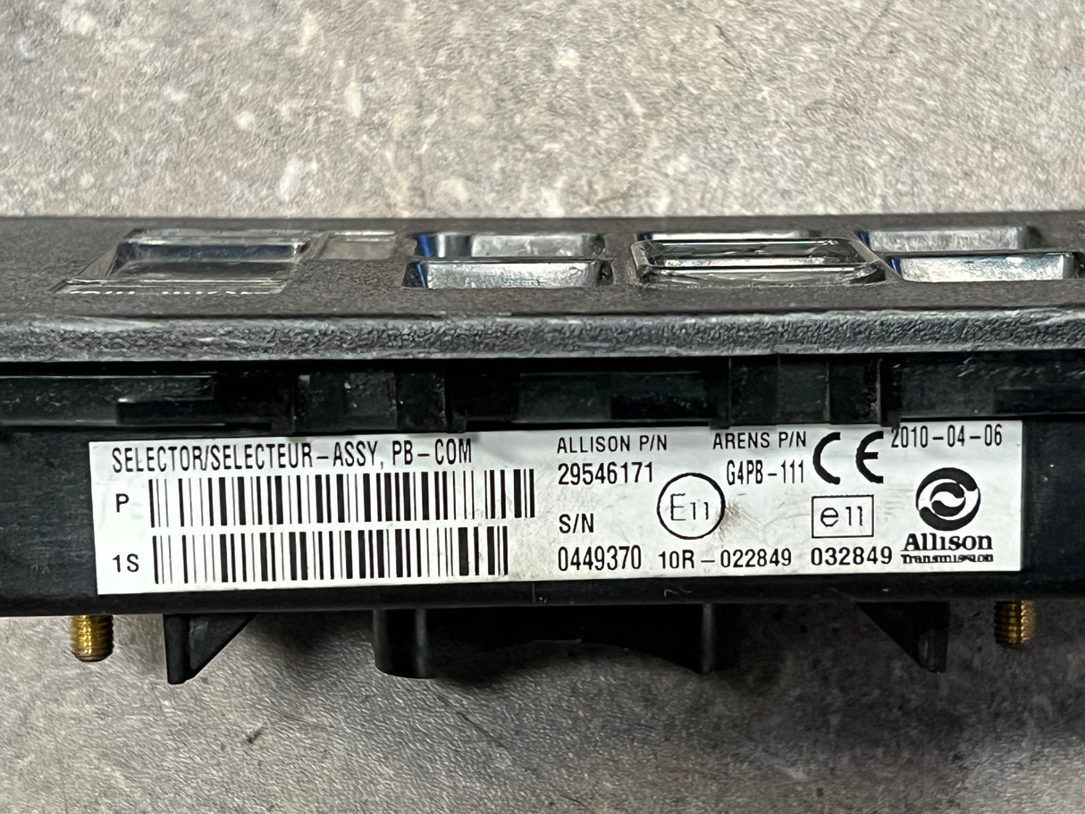 2009 Allison Transmission Push Button Electric Shift Pad 29546171