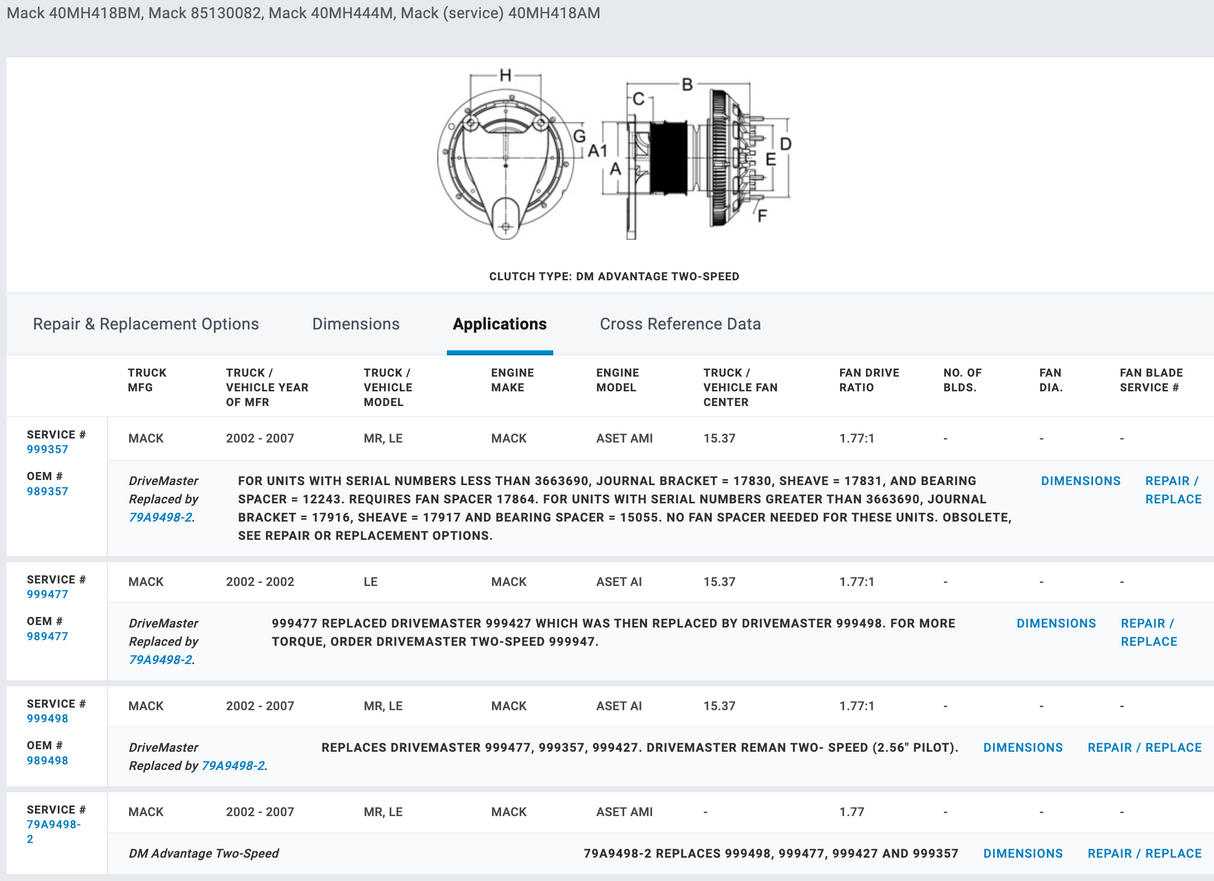 Horton Mack ASET AI 79A94982 Fan Clutch For Sale