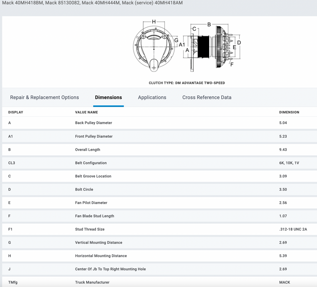 Horton Mack ASET AI 79A9498-2 Fan Clutch For Sale