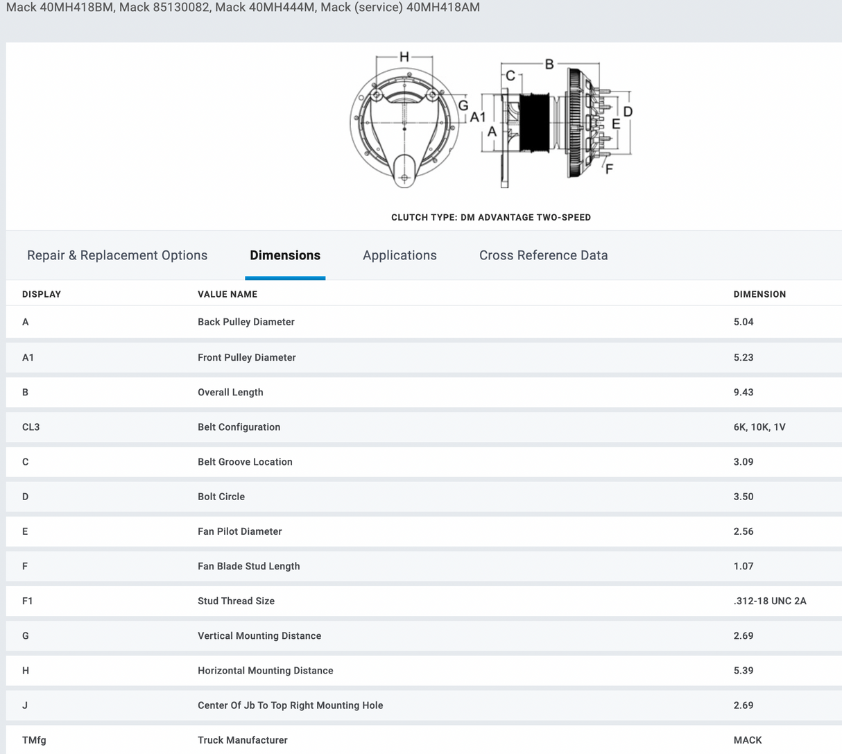 Horton Mack ASET AI 79A9498-2 Fan Clutch For Sale
