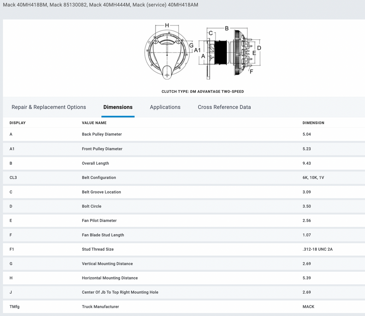 Horton Mack ASET AI 799498 Fan Clutch For Sale