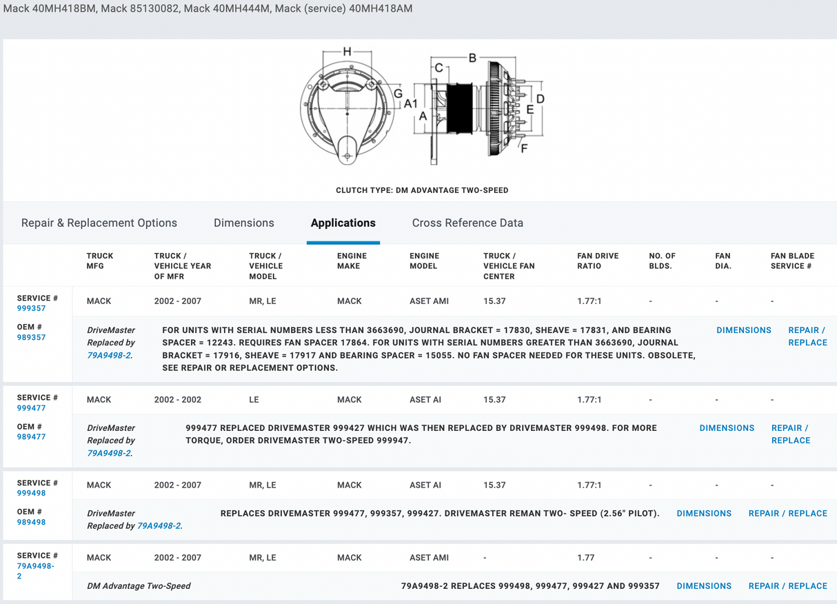 Horton Mack ASET AI 799498 Fan Clutch For Sale
