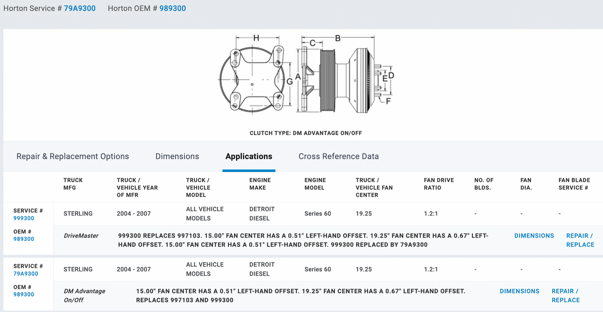 Horton Detroit Series 60 799300 Fan Clutch For Sale