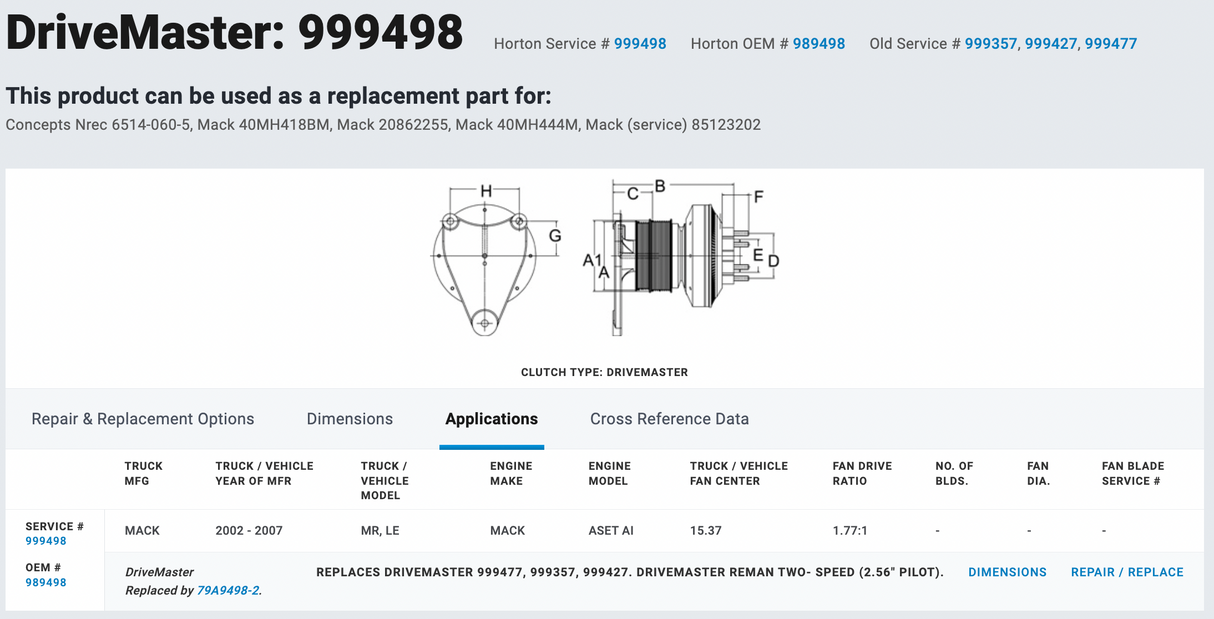 Horton Mack AI 999498 Fan Clutch For Sale