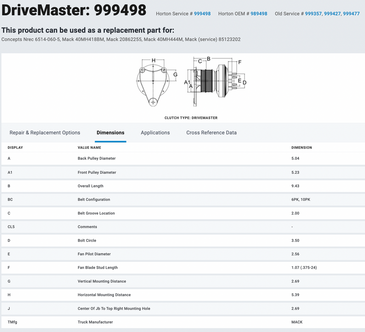 Horton Mack AI 999498 Fan Clutch For Sale