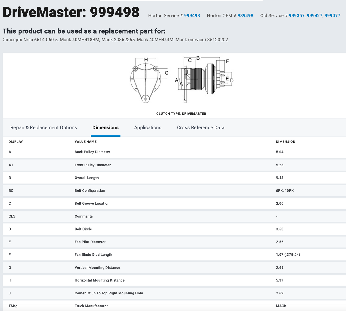 Horton Mack 999498 Fan Clutch For Sale