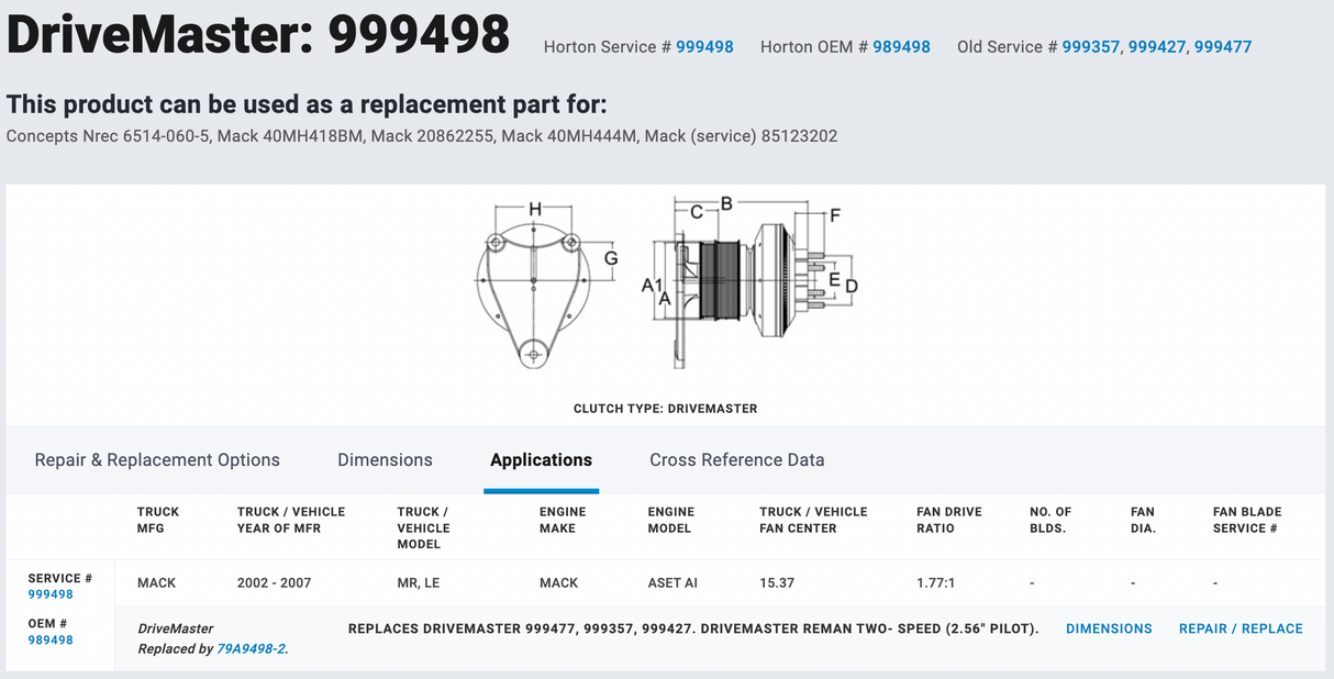Horton Mack 999498 Fan Clutch For Sale