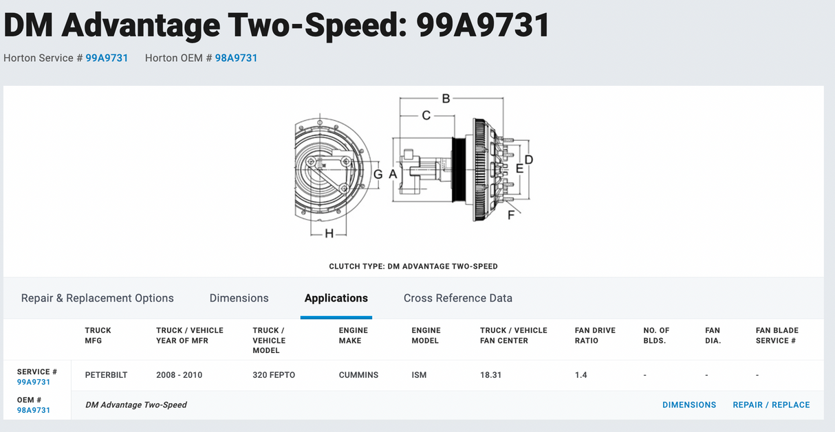 Cummins ISM Horton Fan Clutch Part # 99A9731