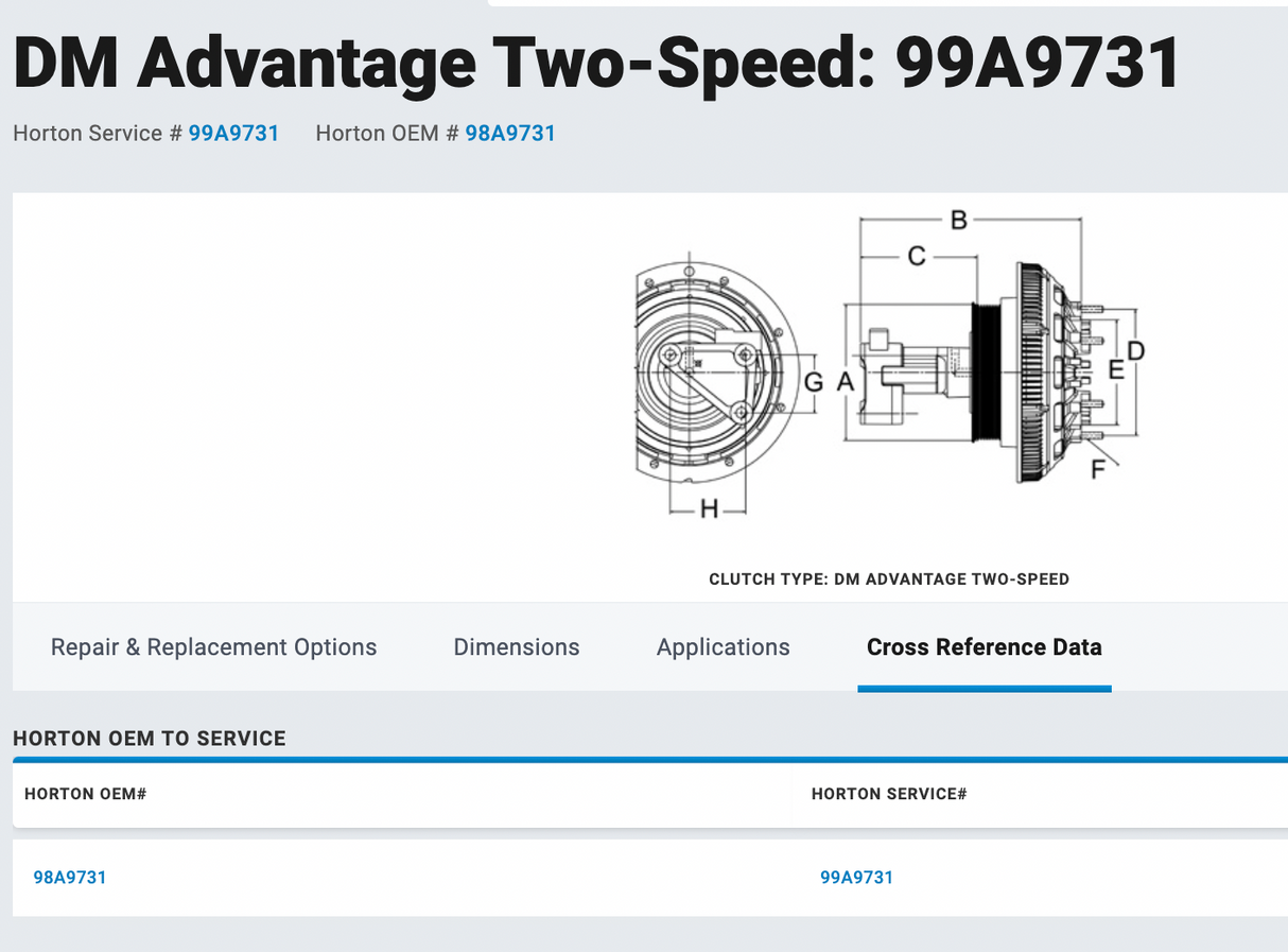 Cummins ISM Horton Fan Clutch Part # 99A9731