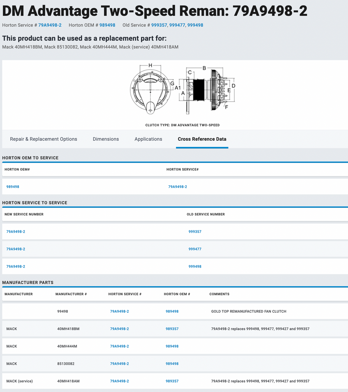 Horton Mack Aset AI/AMI Fan Clutch For Sale Part # 79A9498-2