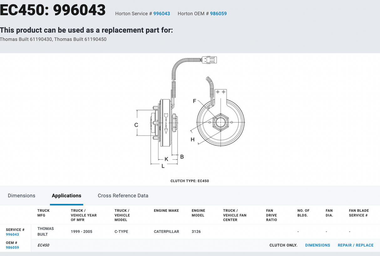 HORTON Caterpillar 3126B Fan Clutch 996043 For Sale