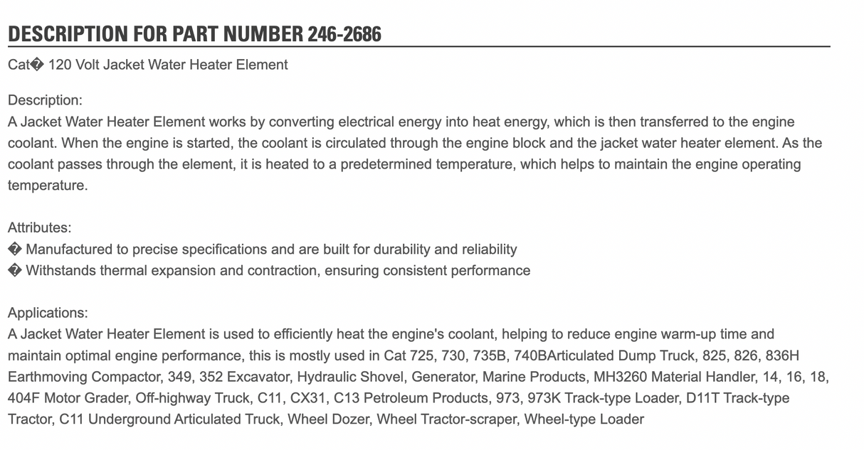 Caterpillar C9 8.8L Diesel Engine Heater Jacket Water Cover 198-5308 With Jacket Water Heater Element 2462686 For Sale