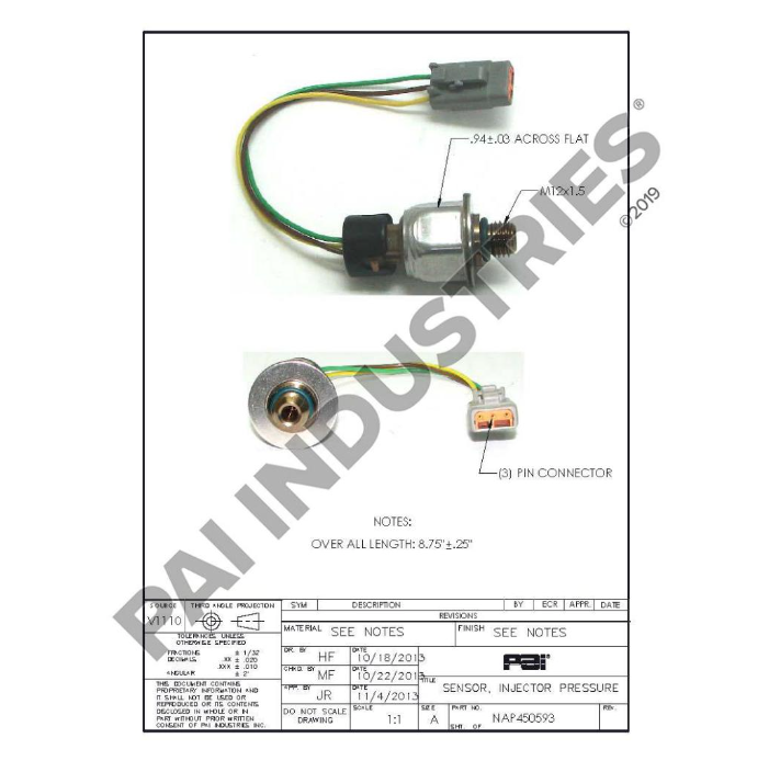 INJECTOR PRESSURE SENSOR KIT 1845536C91