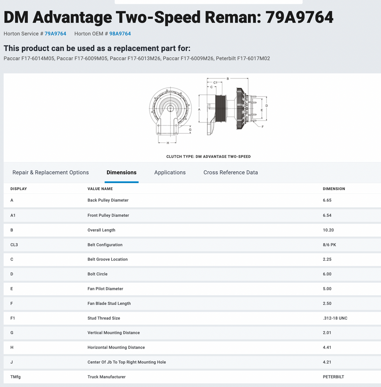 Horton Peterbilt 320 Fan Clutch For Sale, Part # 79A9764 For Sale
