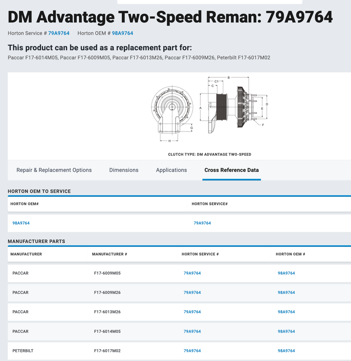 Horton Peterbilt 320 Fan Clutch For Sale, Part # 79A9764 For Sale