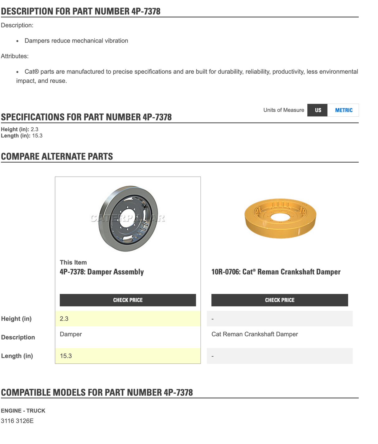 Caterpillar 3116/3126 Vibration Damper Balancer 4P-7378 For Sale