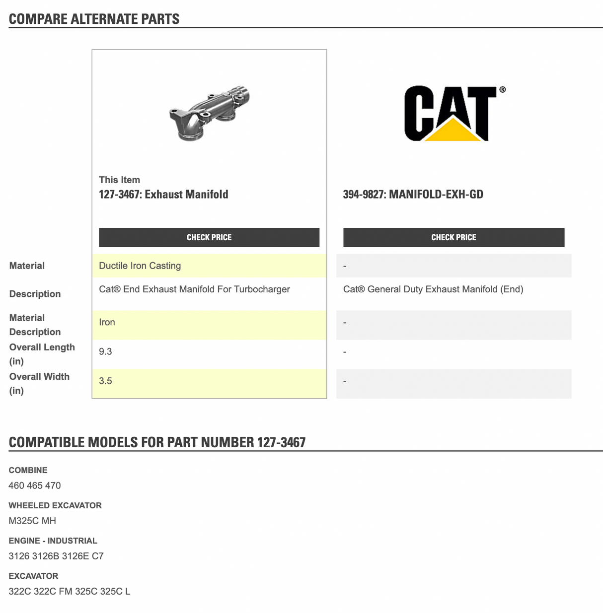 Caterpillar 3126 Diesel Engine Exhaust Manifold For Sale, End Exhaust Manifold Part # 127-3467 CAT -01-