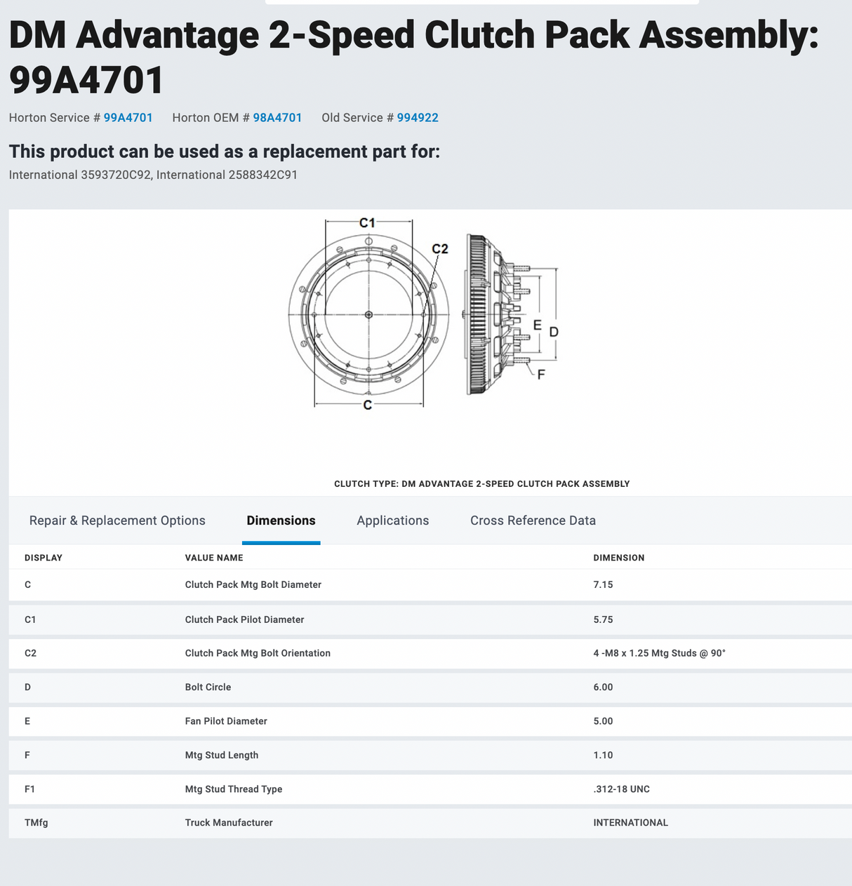 International DT466E 984154 Diesel Engine Fan Drive For Sale