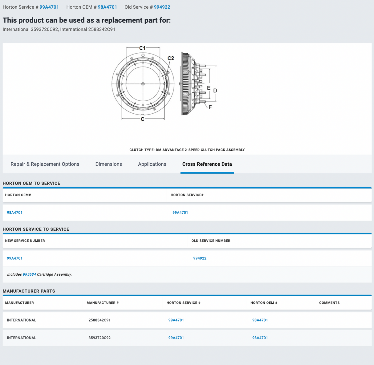International DT466E 984154 Diesel Engine Fan Drive For Sale