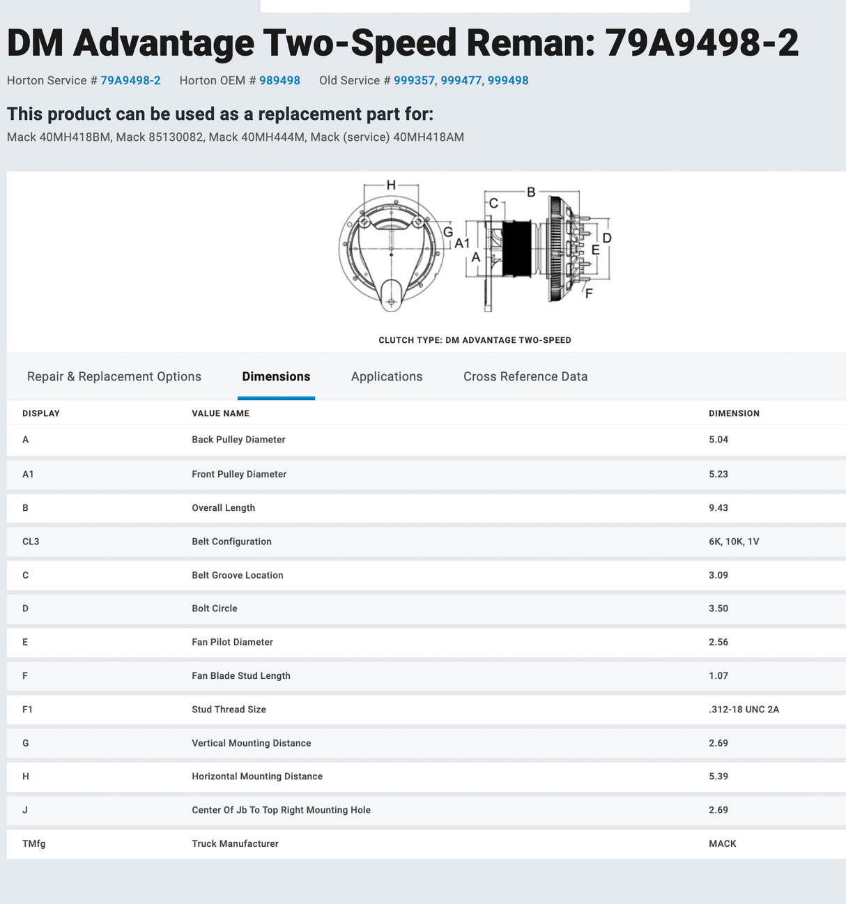 Horton Mack ASET 79A94982 Fan Clutch For Sale