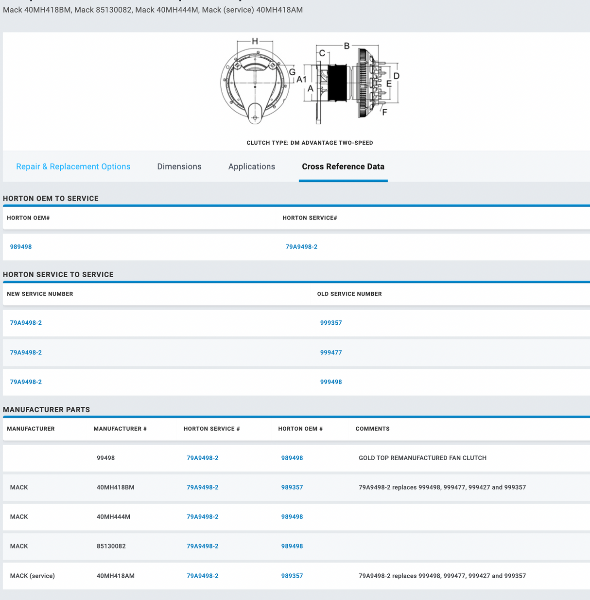 Horton Mack ASET 79A94982 Fan Clutch For Sale