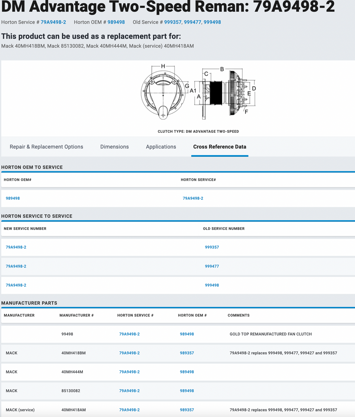 Horton Mack ASET 79A9498-2 Fan Clutch For Sale