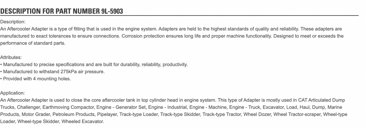 Caterpillar 3306 After Cooler Adaptor 9L-5903 For Sale