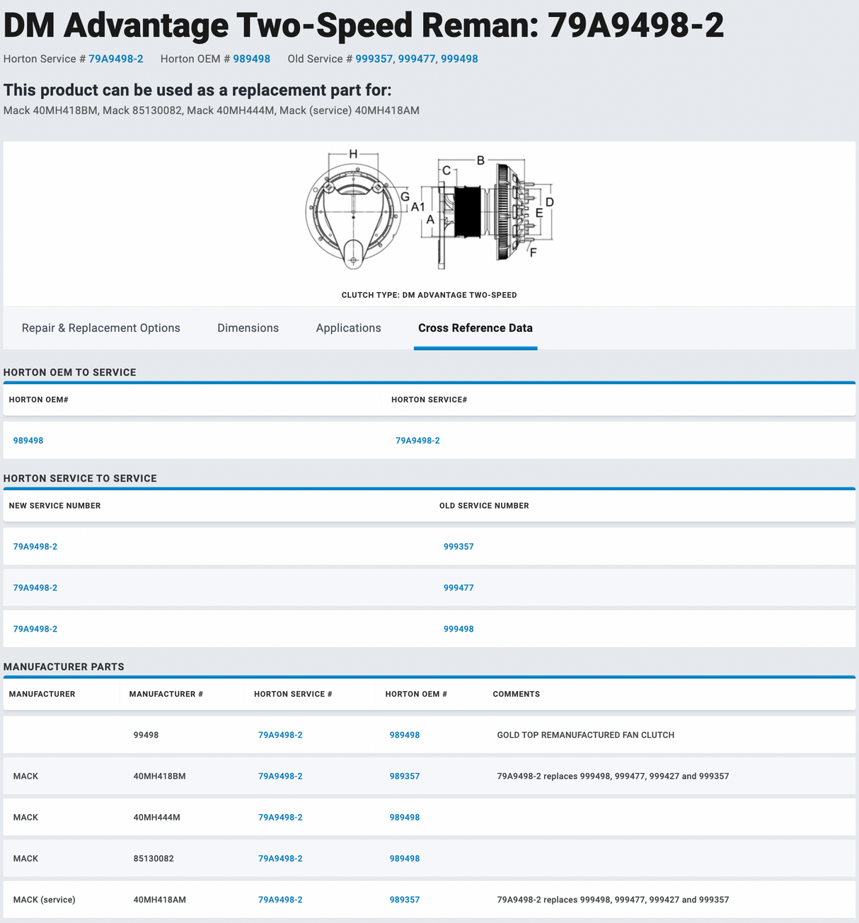 Horton Mack ASET 79A9498-2 Fan Clutch For Sale