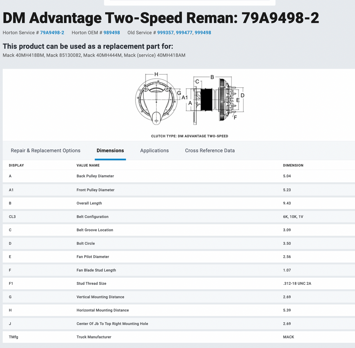 Mack ASET Horton Fan Clutch 79A9498-2