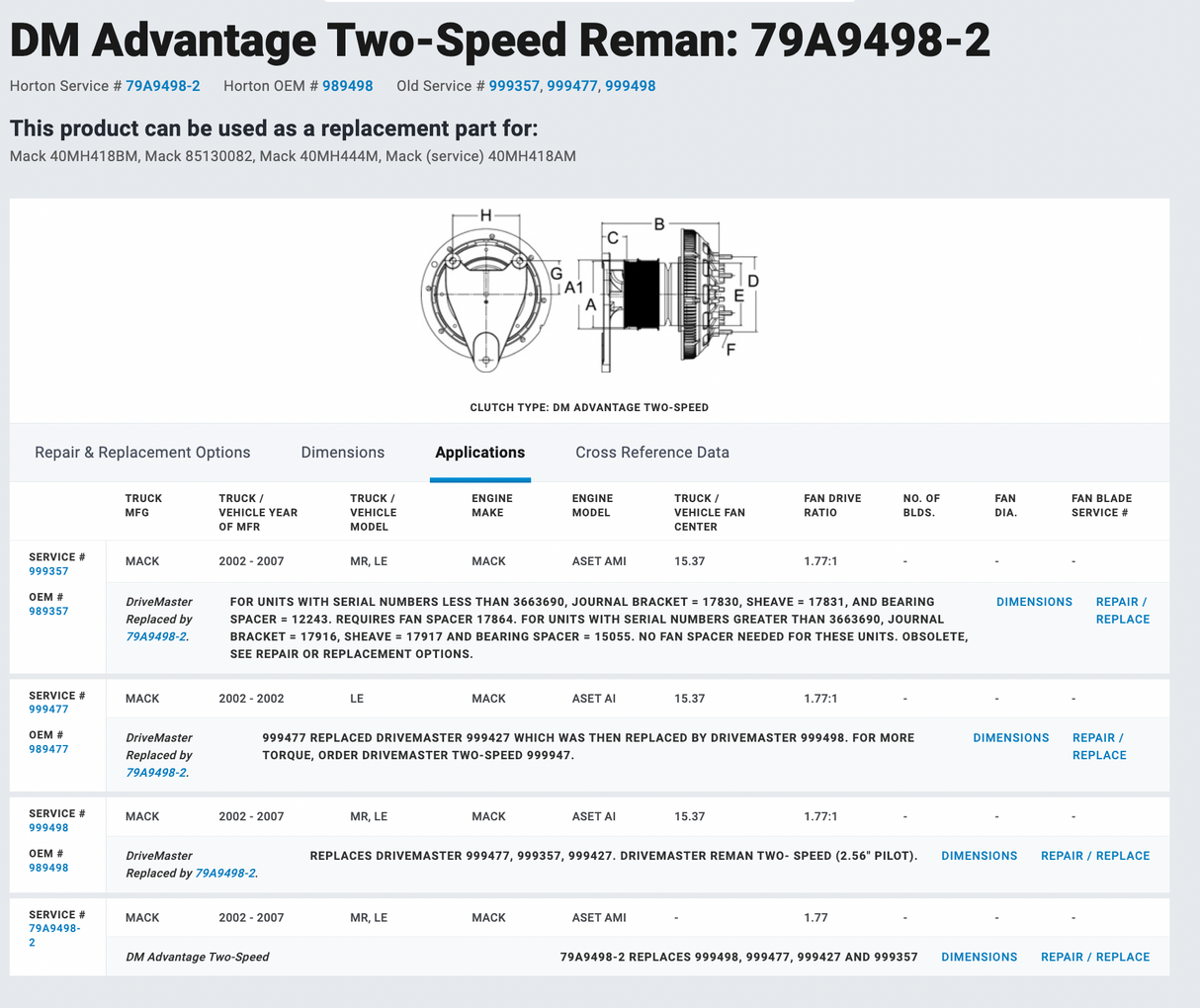 Mack ASET Horton Fan Clutch 79A9498-2