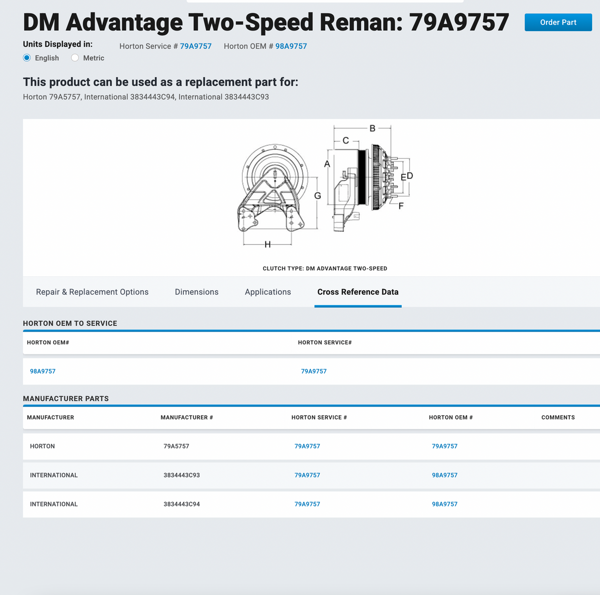International MaxxForce 13 Horton Fan Clutch 98A9757, 79A9757