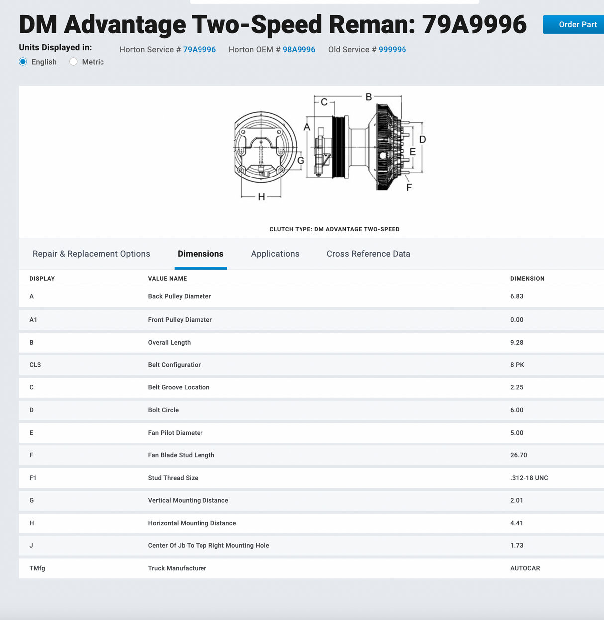 Cummins ISL Horton Fan Clutch Part # 79A9996