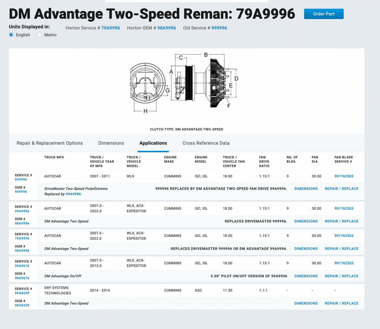 Cummins ISL Horton Fan Clutch Part # 79A9996
