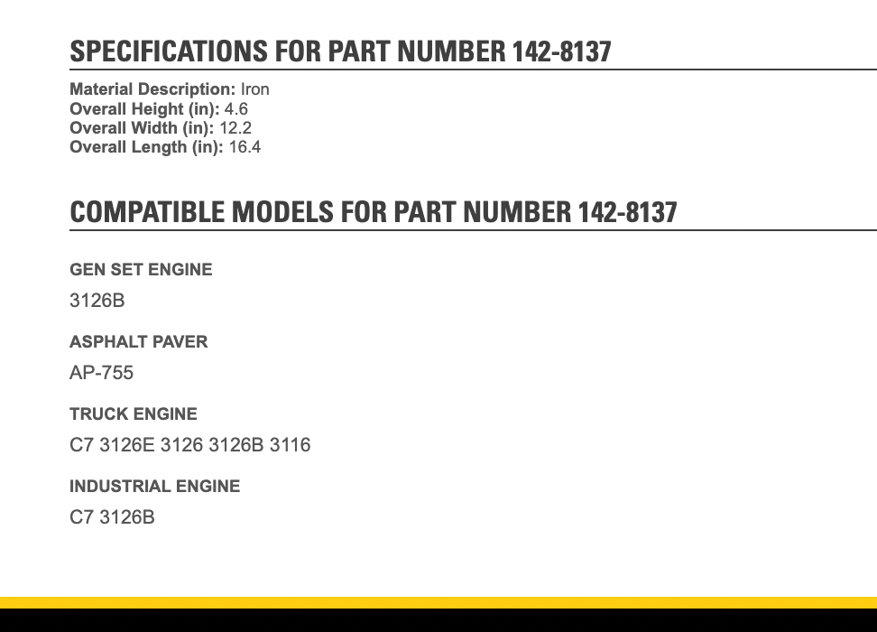 Caterpillar 3126 Fan Support Bracket Part # 142-8137