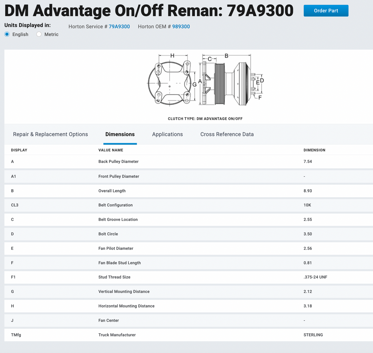 Detroit Series 60 Horton Fan Clutch Part # 79A9300