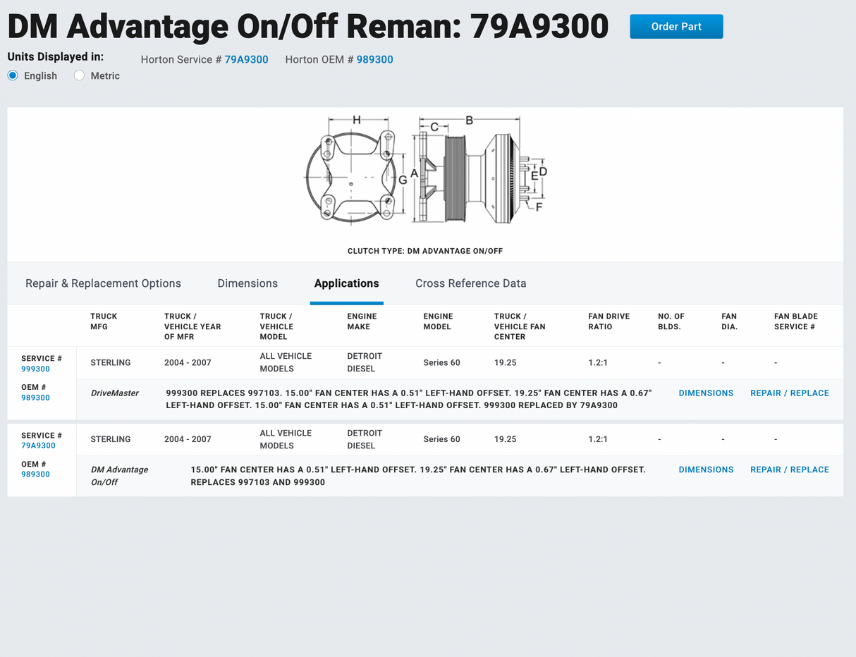 Detroit Series 60 Horton Fan Clutch Part # 79A9300