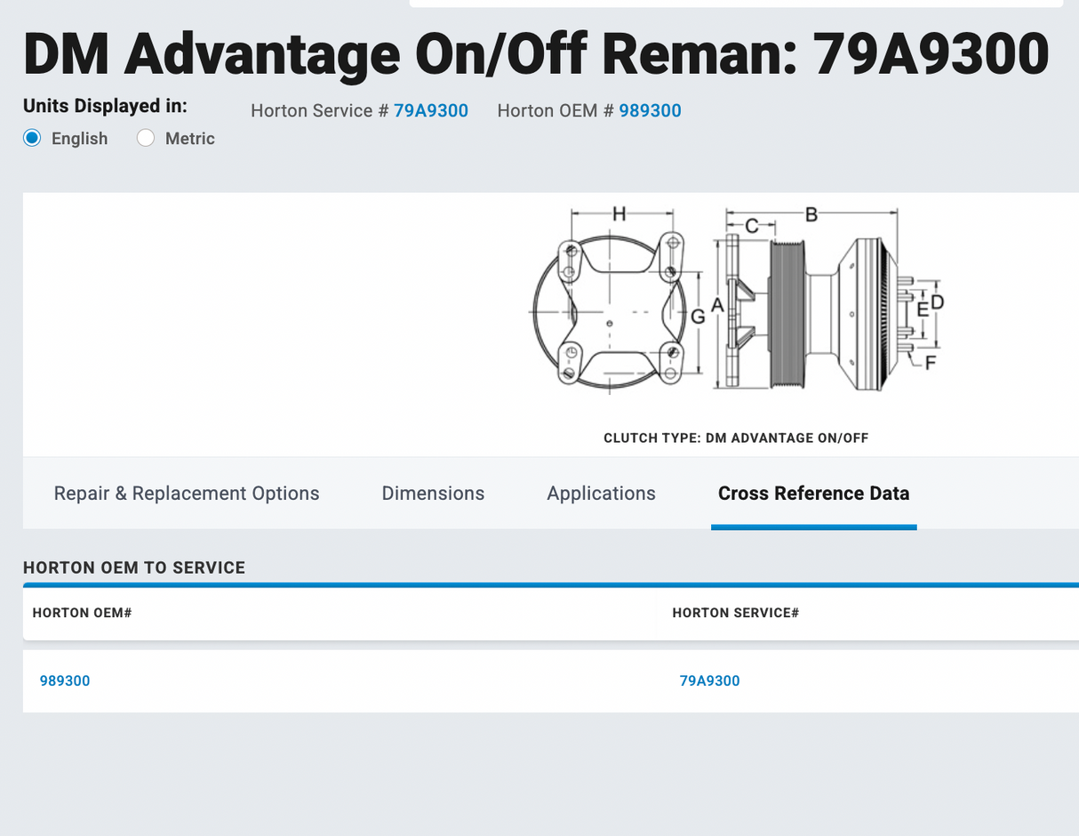 Detroit Series 60 Horton Fan Clutch Part # 79A9300