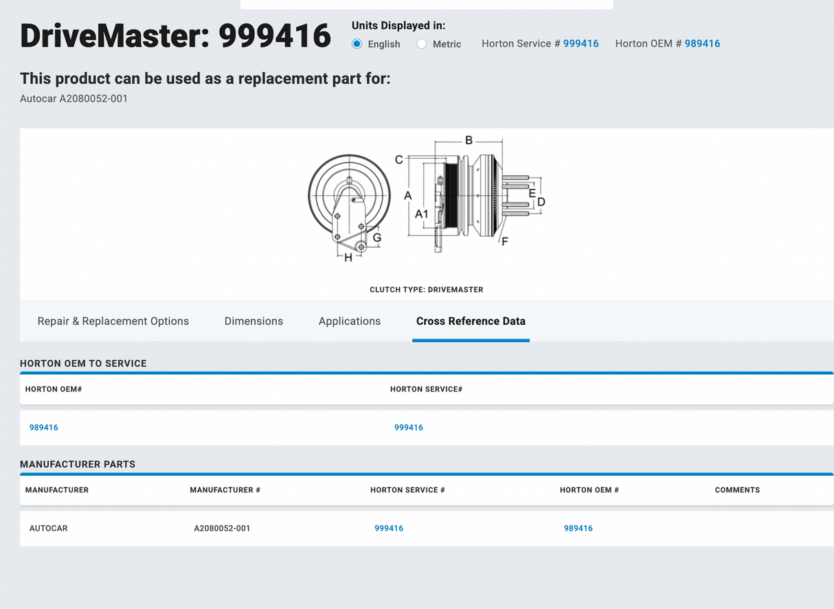 999416 Cummins ISL Horton DriveMaster Fan Clutch Part # 999416